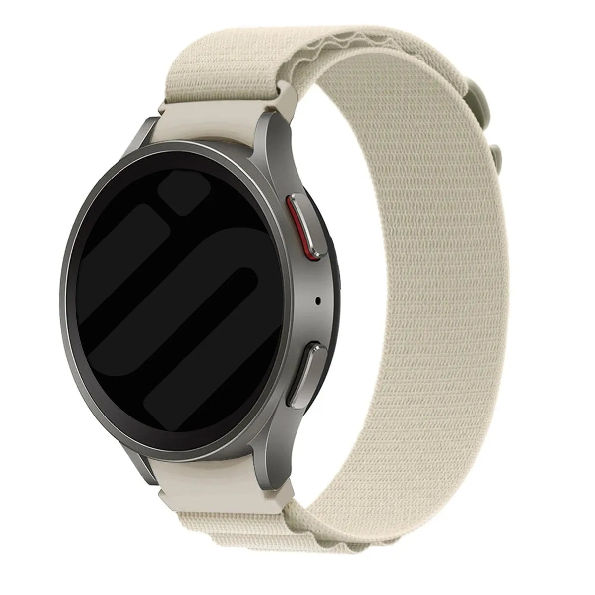 Alpine Nylon Strap, starlight, on a watch, 3/4 front view