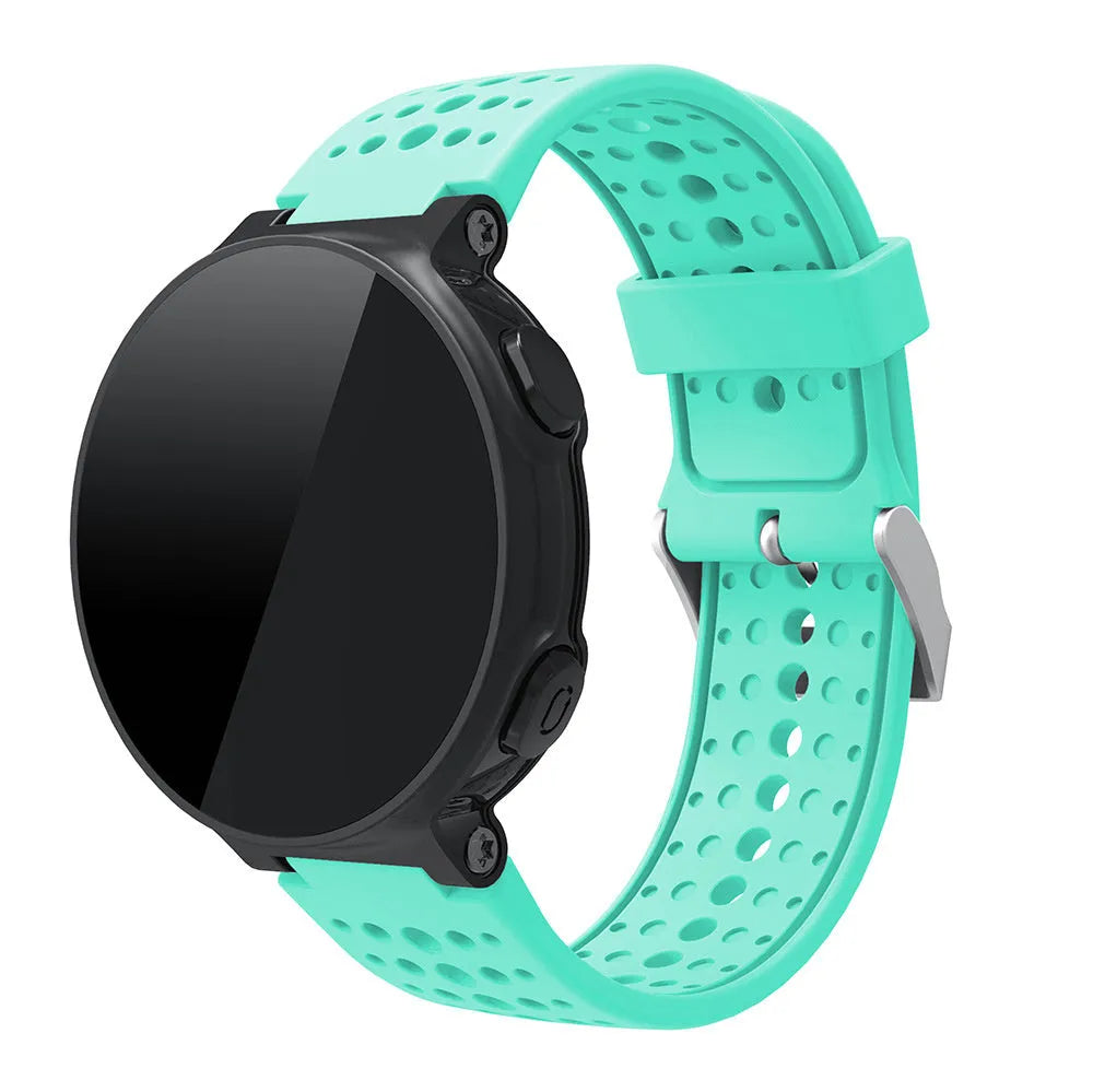 Silicone Strap, aqua, on a watch, 3/4 front view