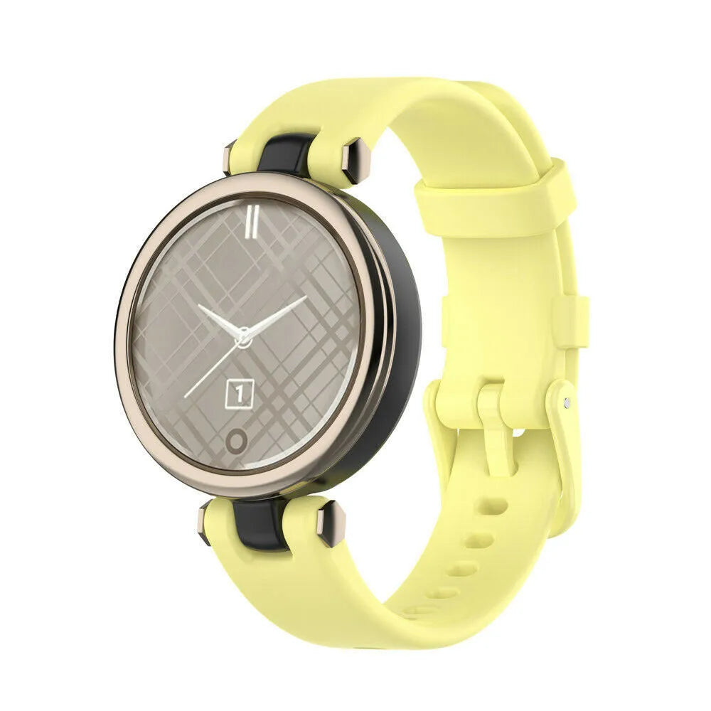 Silicone Strap, yellow, on a watch, 3/4 front view