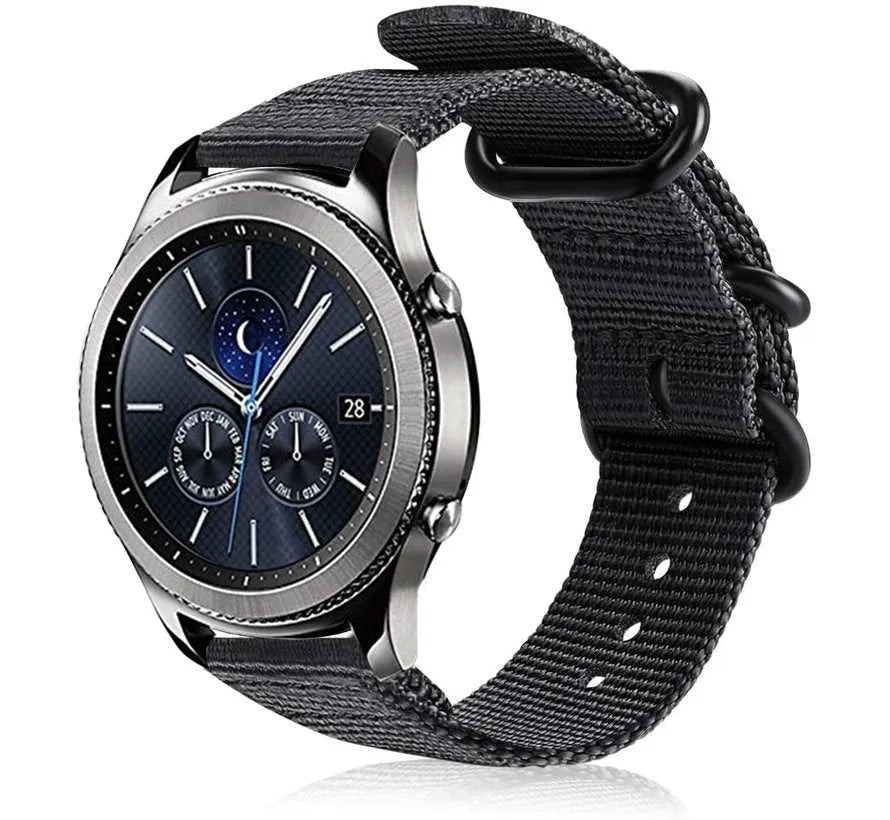 Nylon Buckle Strap, black, on a watch, 3/4 front view