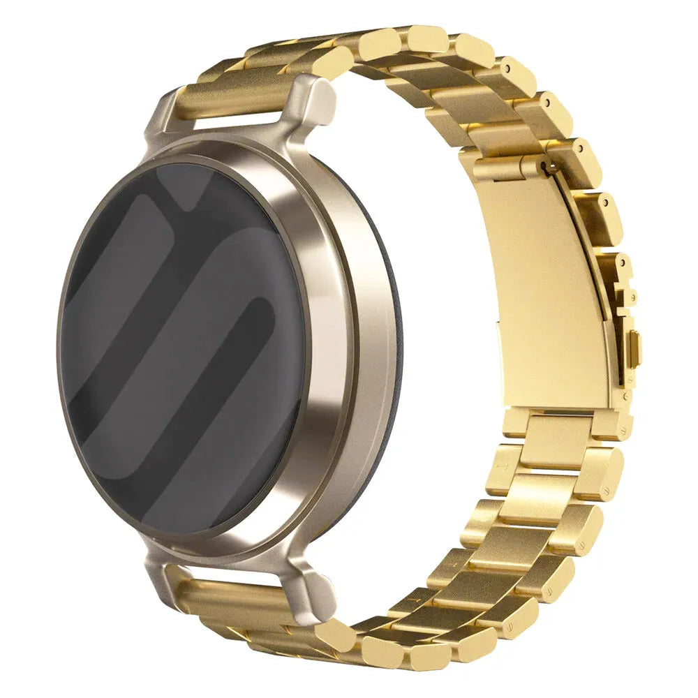 Steel Strap, gold, on a watch, 3/4 front view