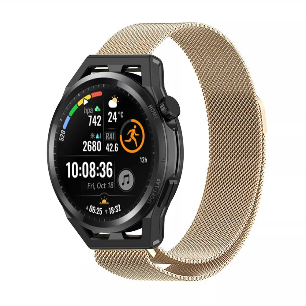 Milanese Strap, champagne, on a watch, 3/4 front view