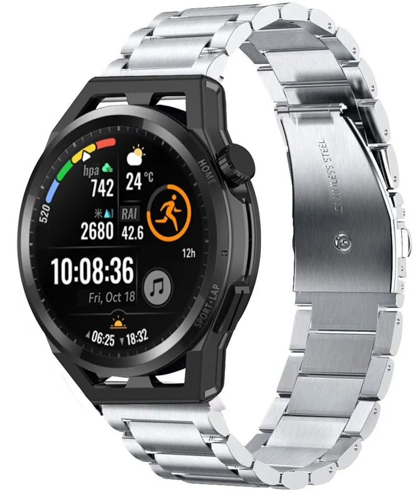 Titanium Strap, silver, on a watch, 3/4 front view