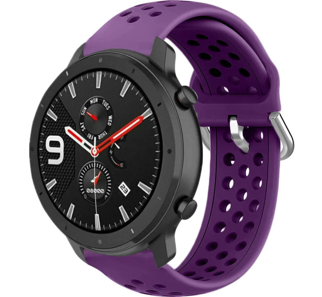 Breathable Silicone Strap, purple, on a watch, 3/4 front view