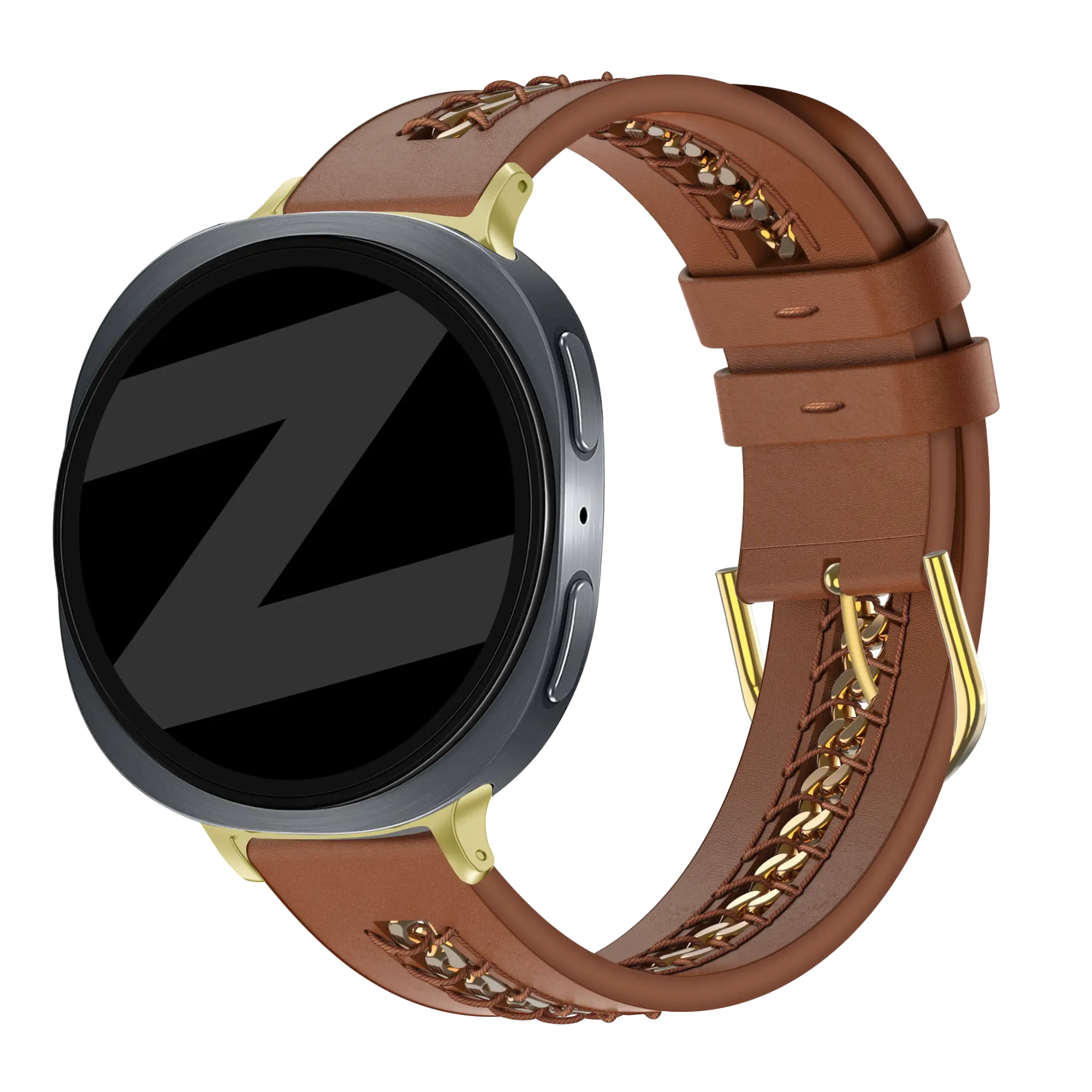 Bandz Samsung Galaxy Watch 9 - 40mm Lederarmband 'Chains' (Braun)