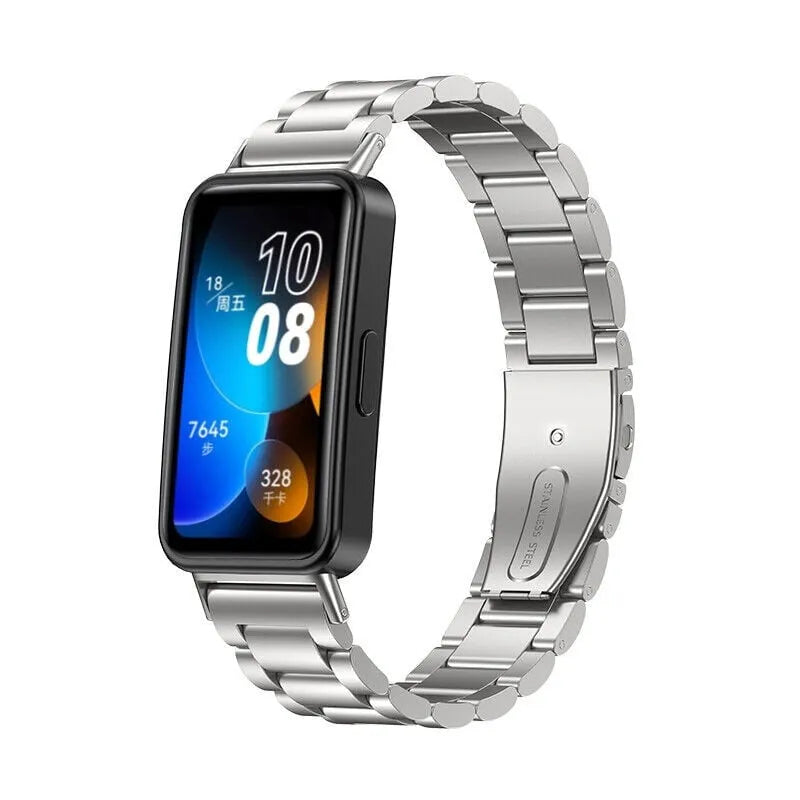 Steel Strap, silver, on a watch, 3/4 front view