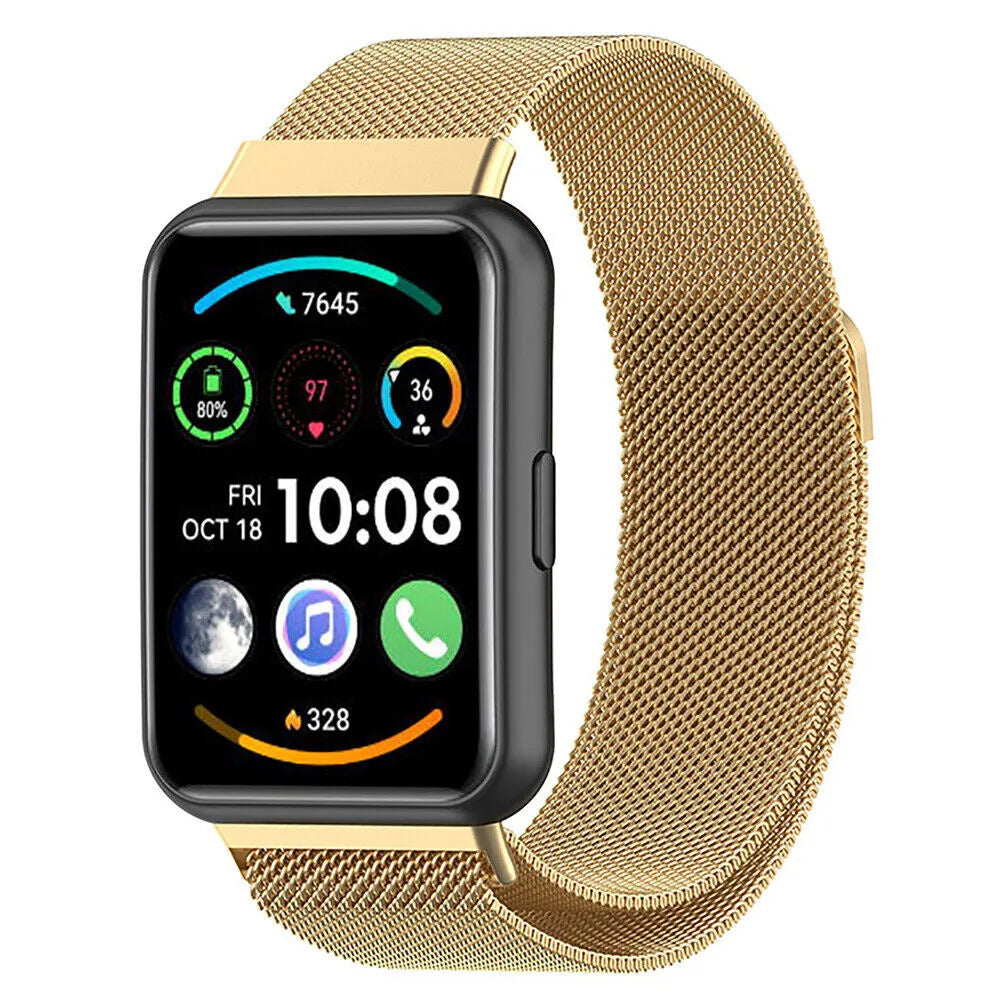Milanese Strap, gold, on a watch, 3/4 front view