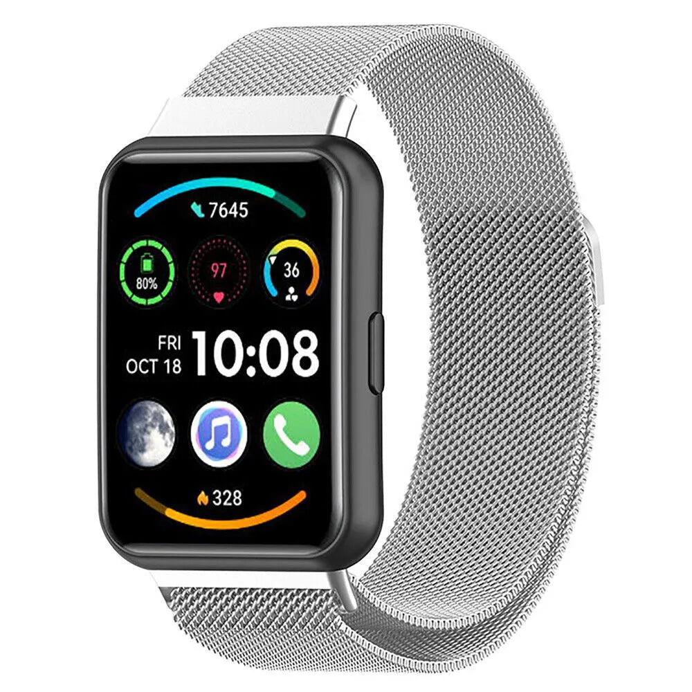 Milanese Strap, silver, on a watch, 3/4 front view