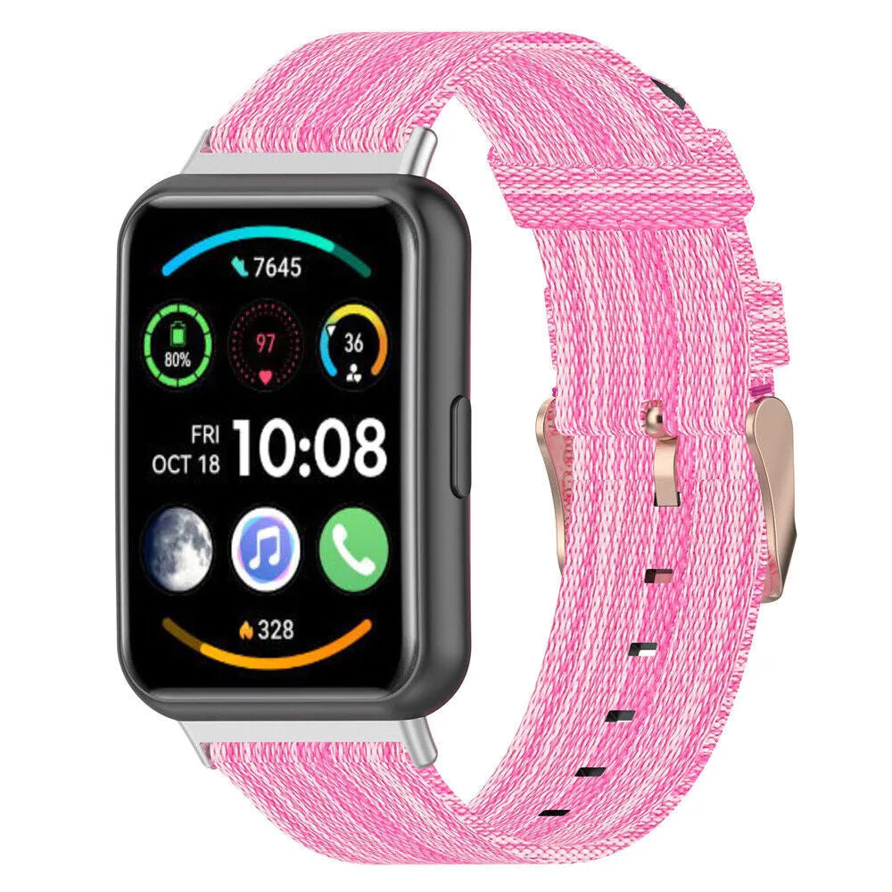 Nylon Buckle Strap, pink, on a watch, 3/4 front view