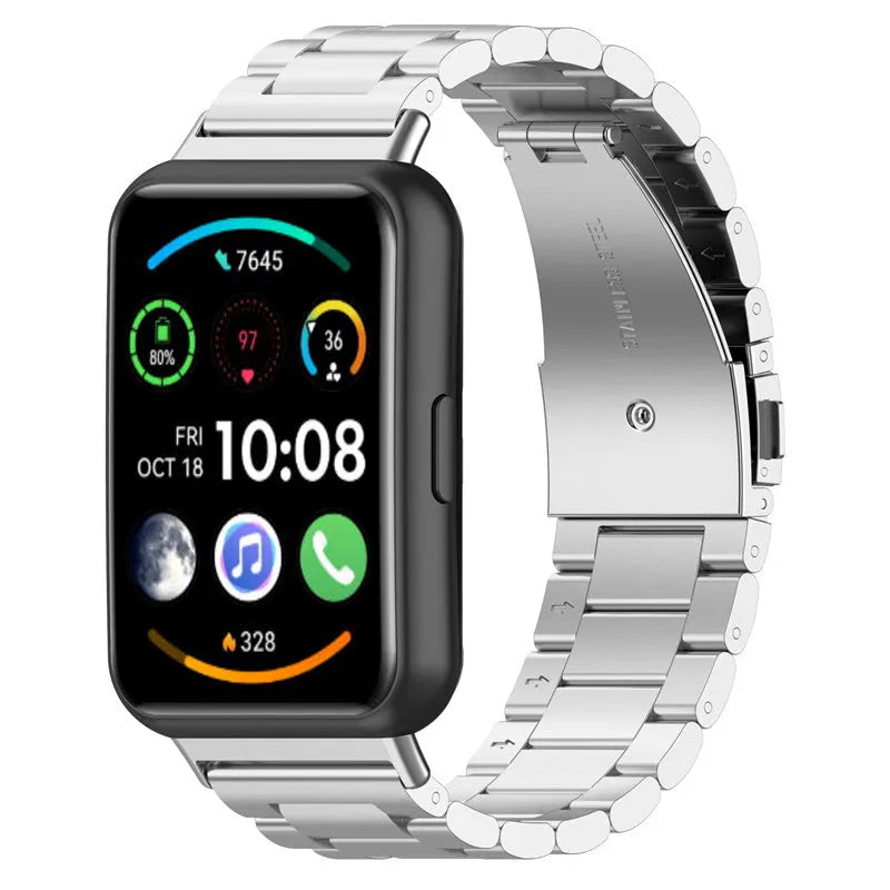 Steel Strap, silver, on a watch, 3/4 front view