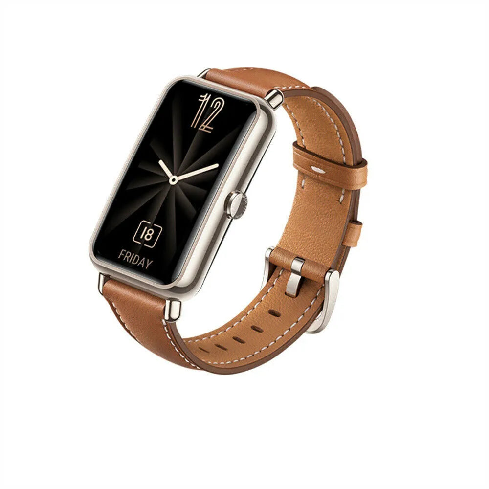 Leather Strap, brown, on a watch, 3/4 front view