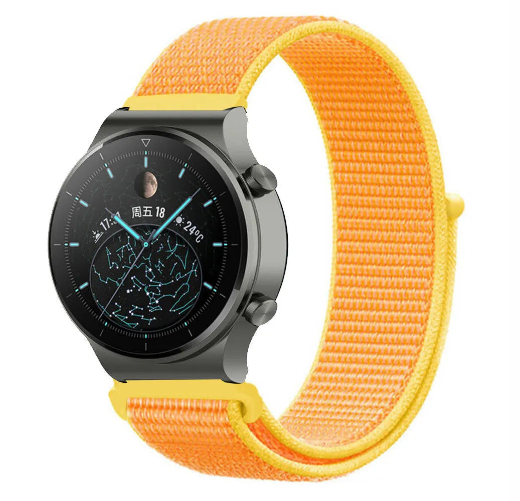 Nylon Strap, light yellow, on a watch, 3/4 front view