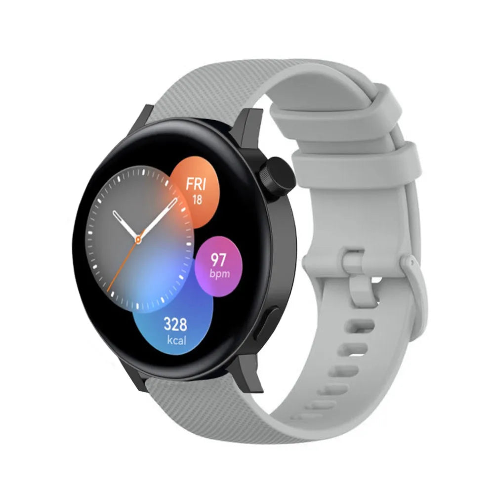 Premium Silicone Strap, grey, on a watch, 3/4 front view