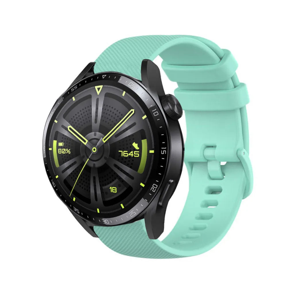 Premium Silicone Strap, aqua, on a watch, 3/4 front view