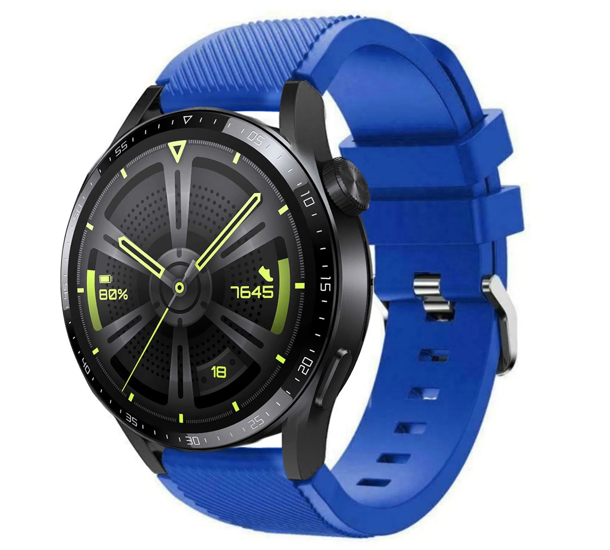 Twill Silicone Strap, blue, on a watch, 3/4 front view