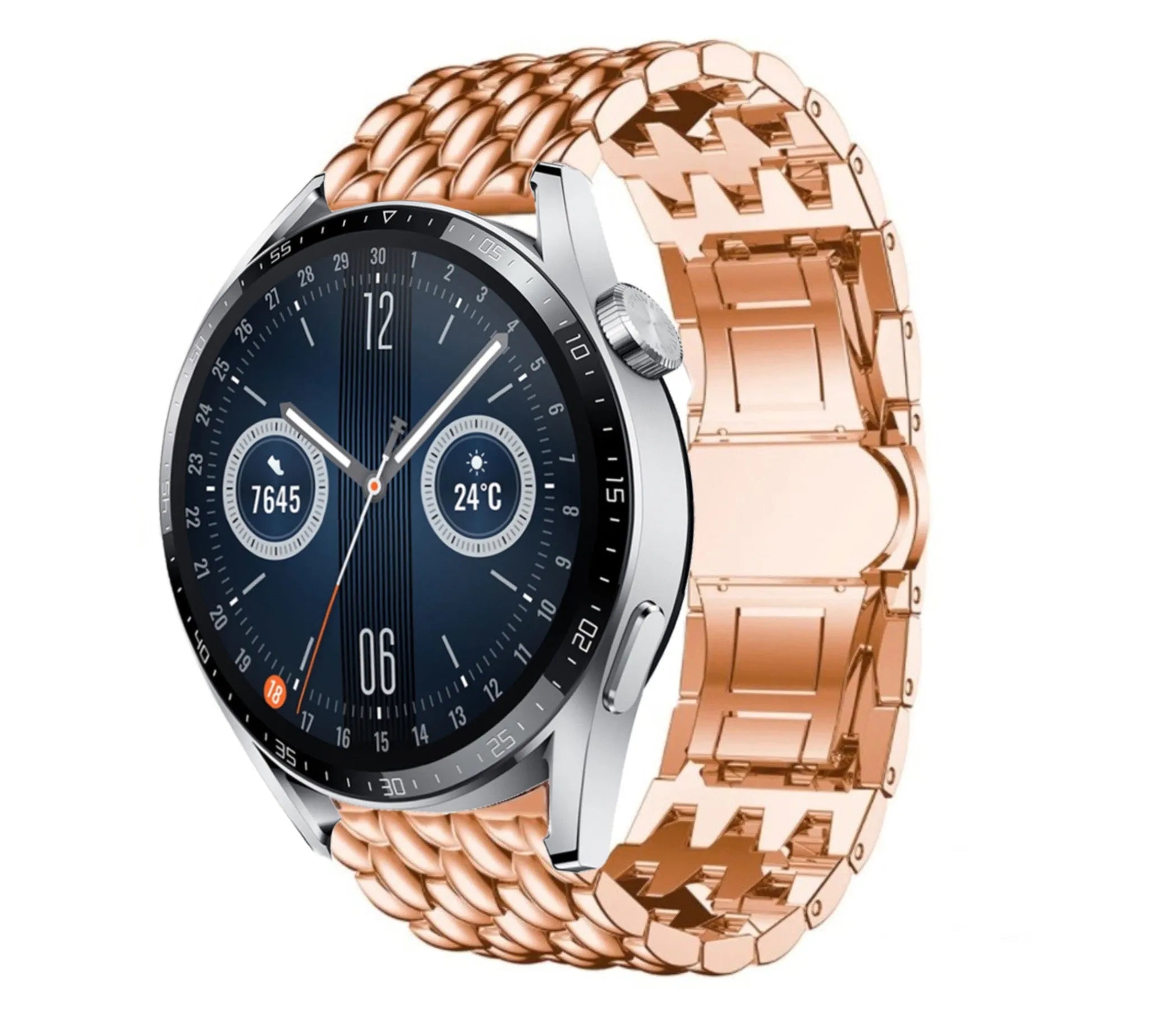 Steel Dragon Strap, rose gold, on a watch, 3/4 front view