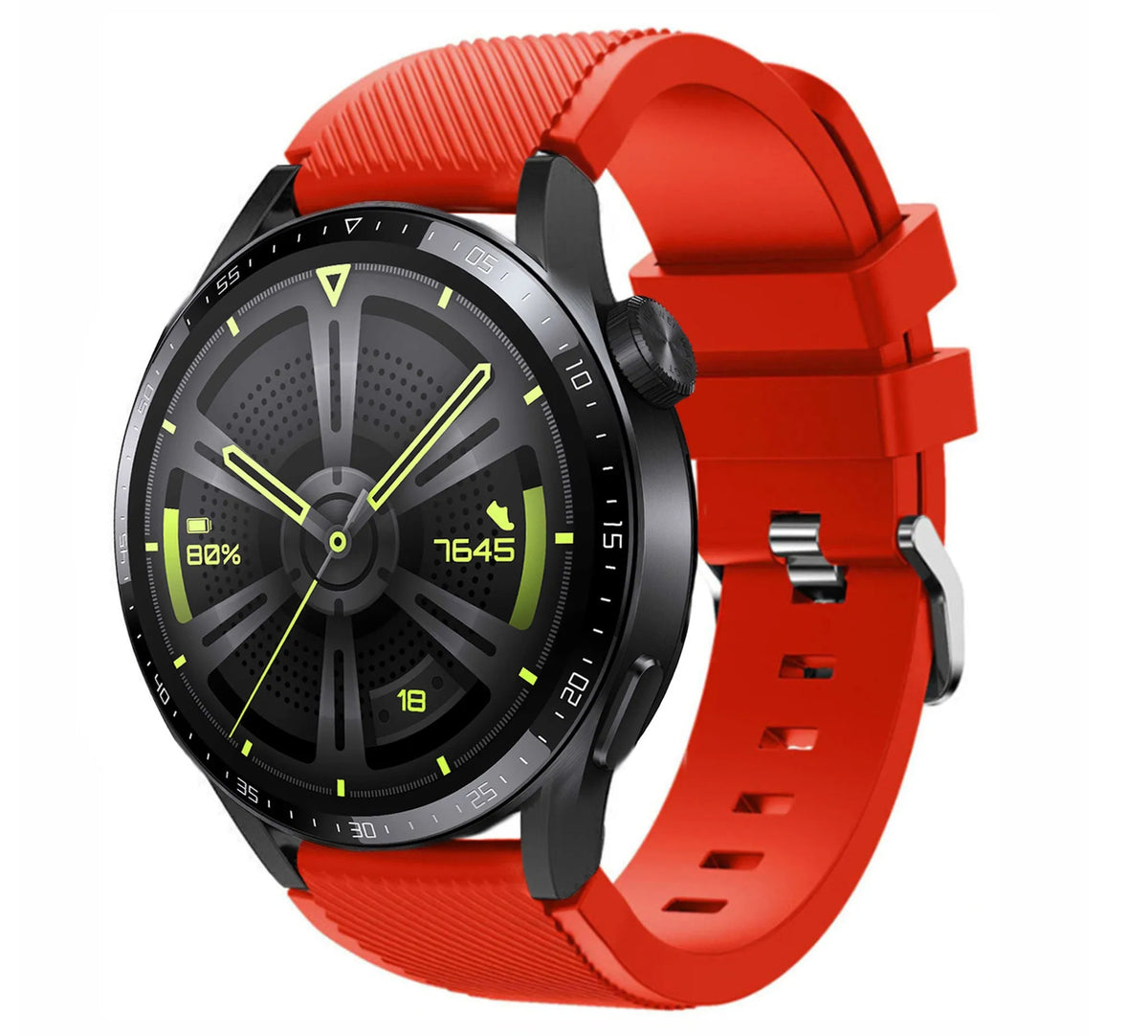 Twill Silicone Strap, red, on a watch, 3/4 front view