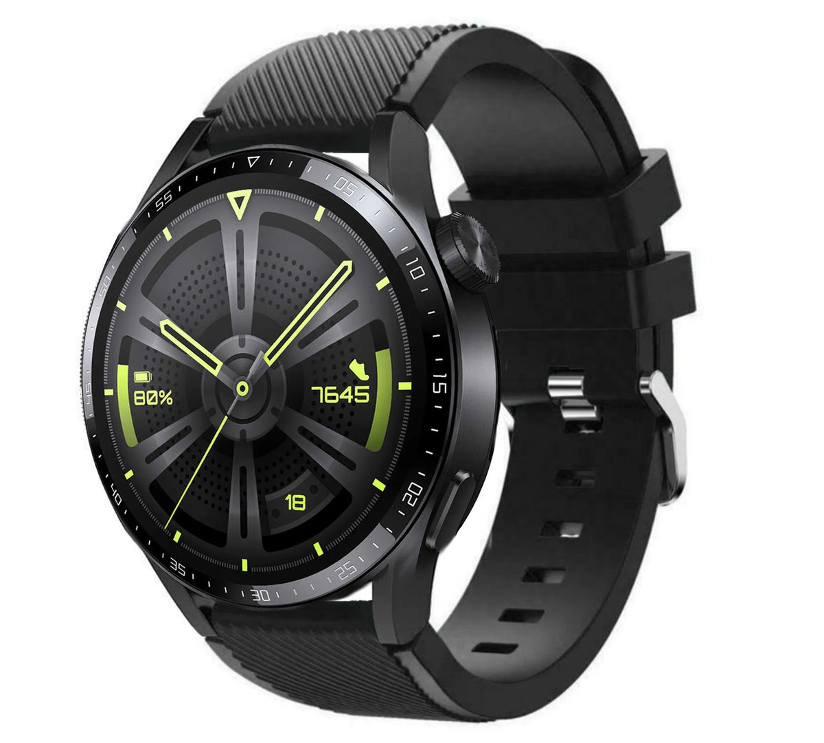 Twill Silicone Strap, black, on a watch, 3/4 front view