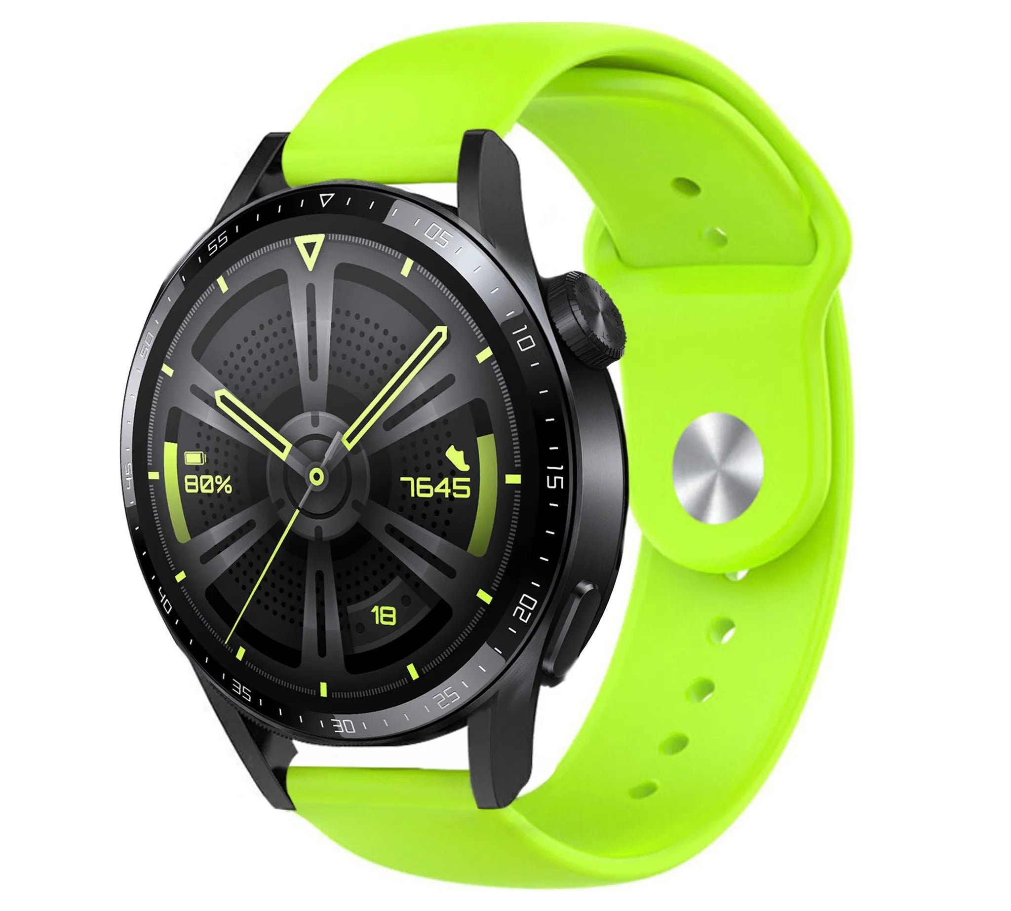 Silicone Sport Strap, light green, on a watch, 3/4 front view