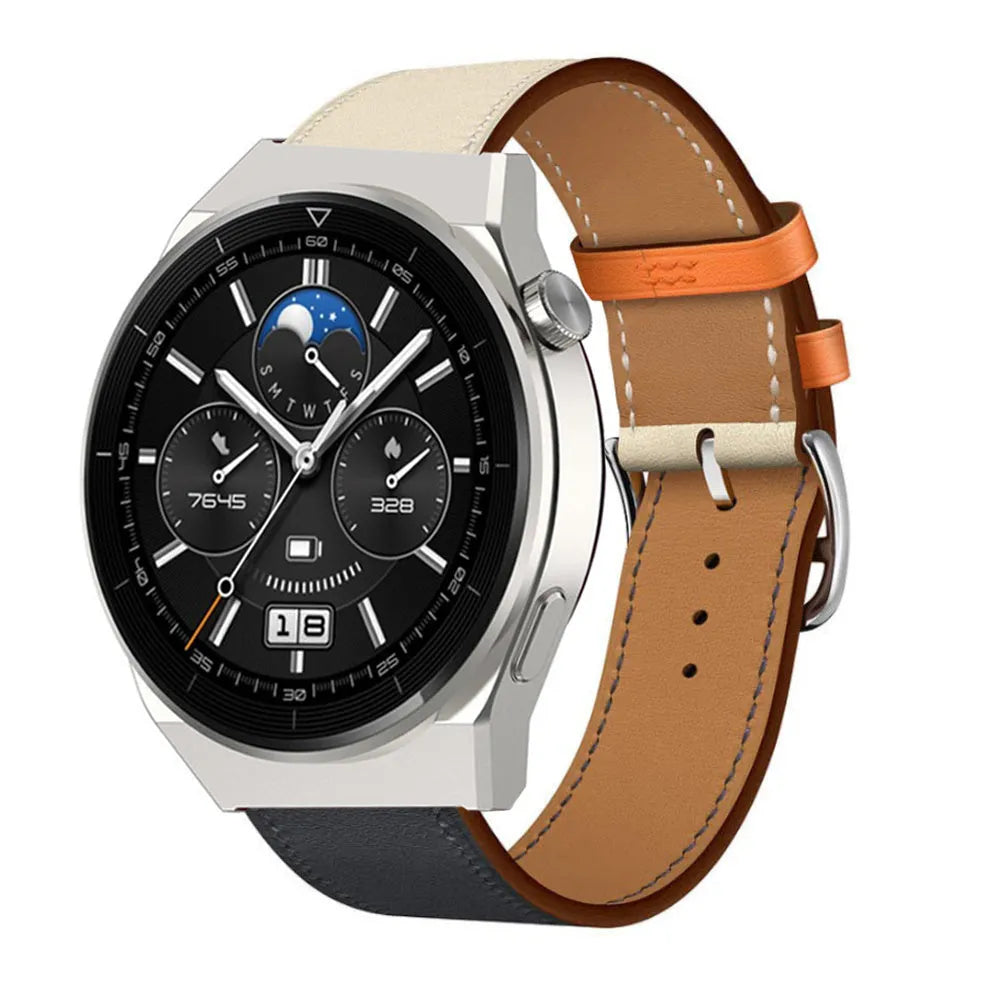 Leather Strap 'Duo', on a watch, 3/4 front view