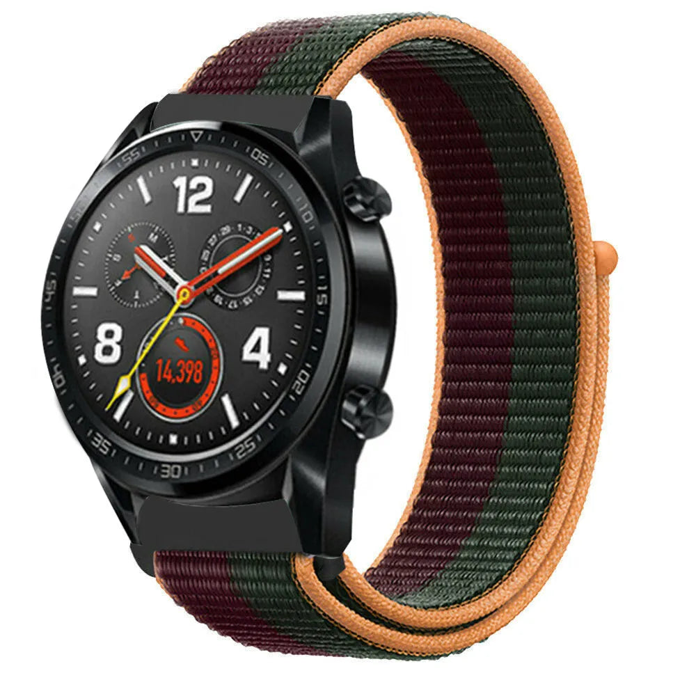 Nylon Strap, dark cherry, on a watch, 3/4 front view
