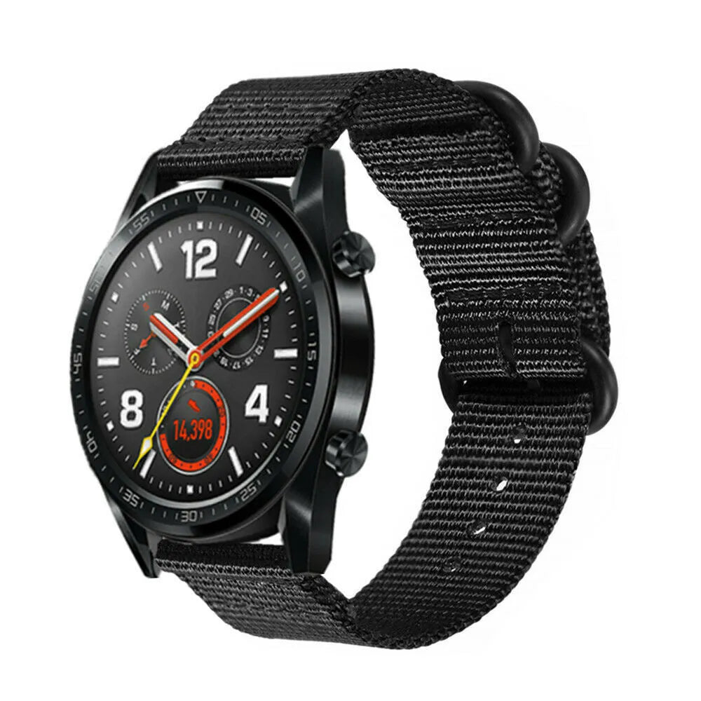 Nylon Buckle Strap, black, on a watch, 3/4 front view
