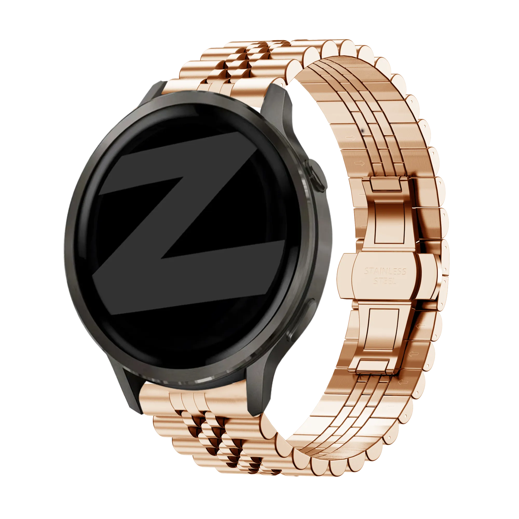 Steel Strap 'Jubilee', rose gold, on a watch, 3/4 front view