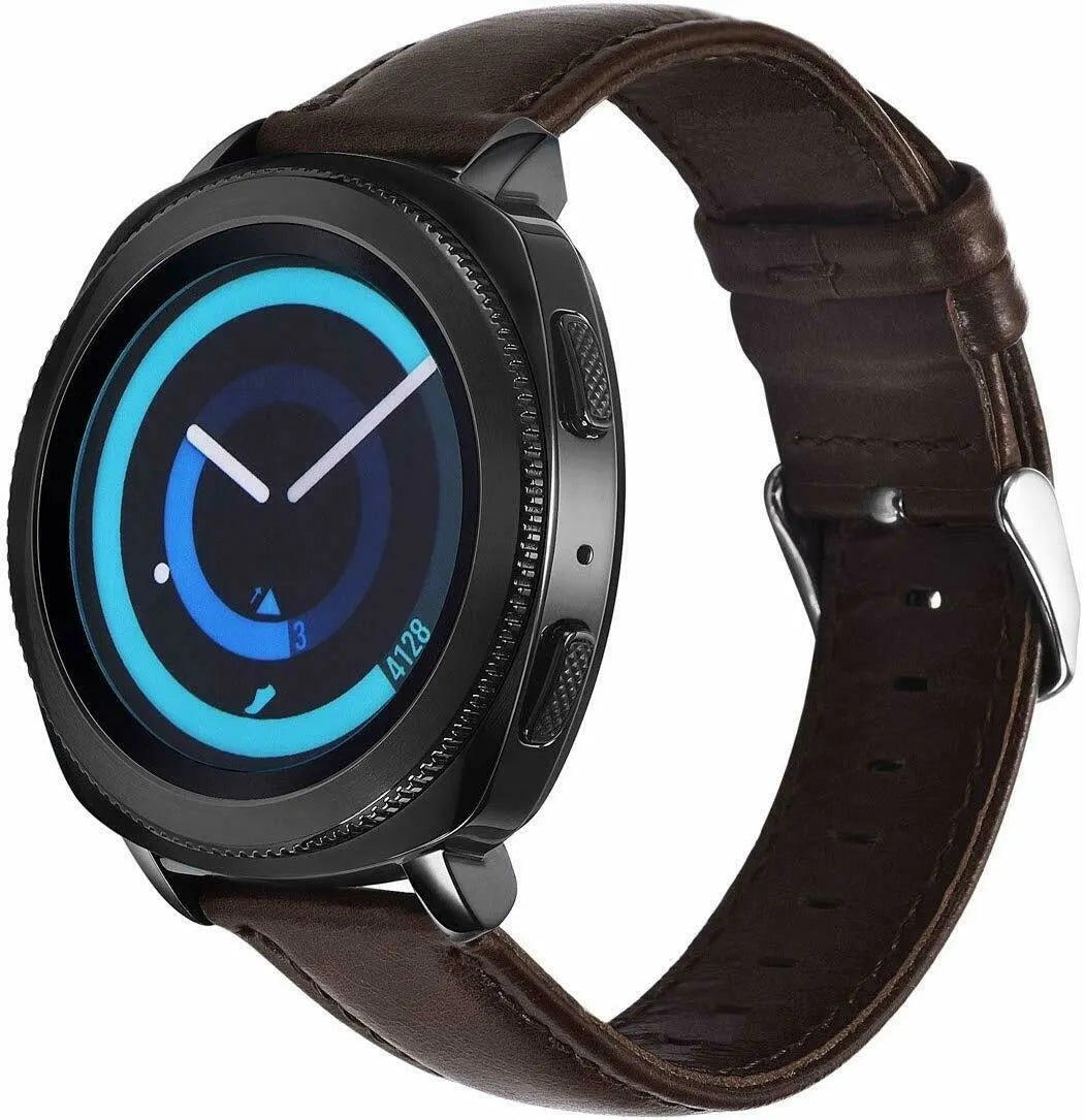 Leather Strap, dark brown, on a watch, 3/4 front view