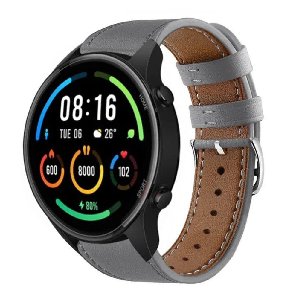 Modern Leather Strap, grey, on a watch, 3/4 front view