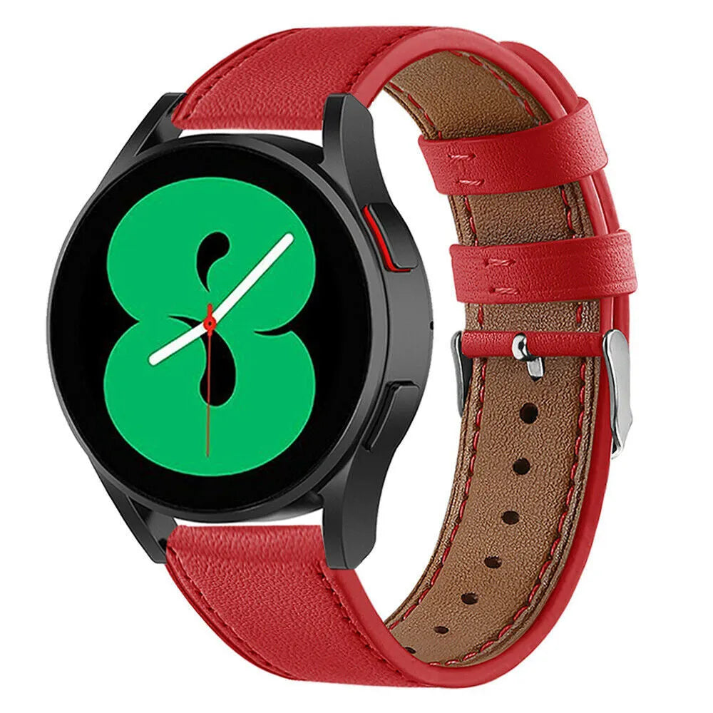 Modern Leather Strap, red, on a watch, 3/4 front view