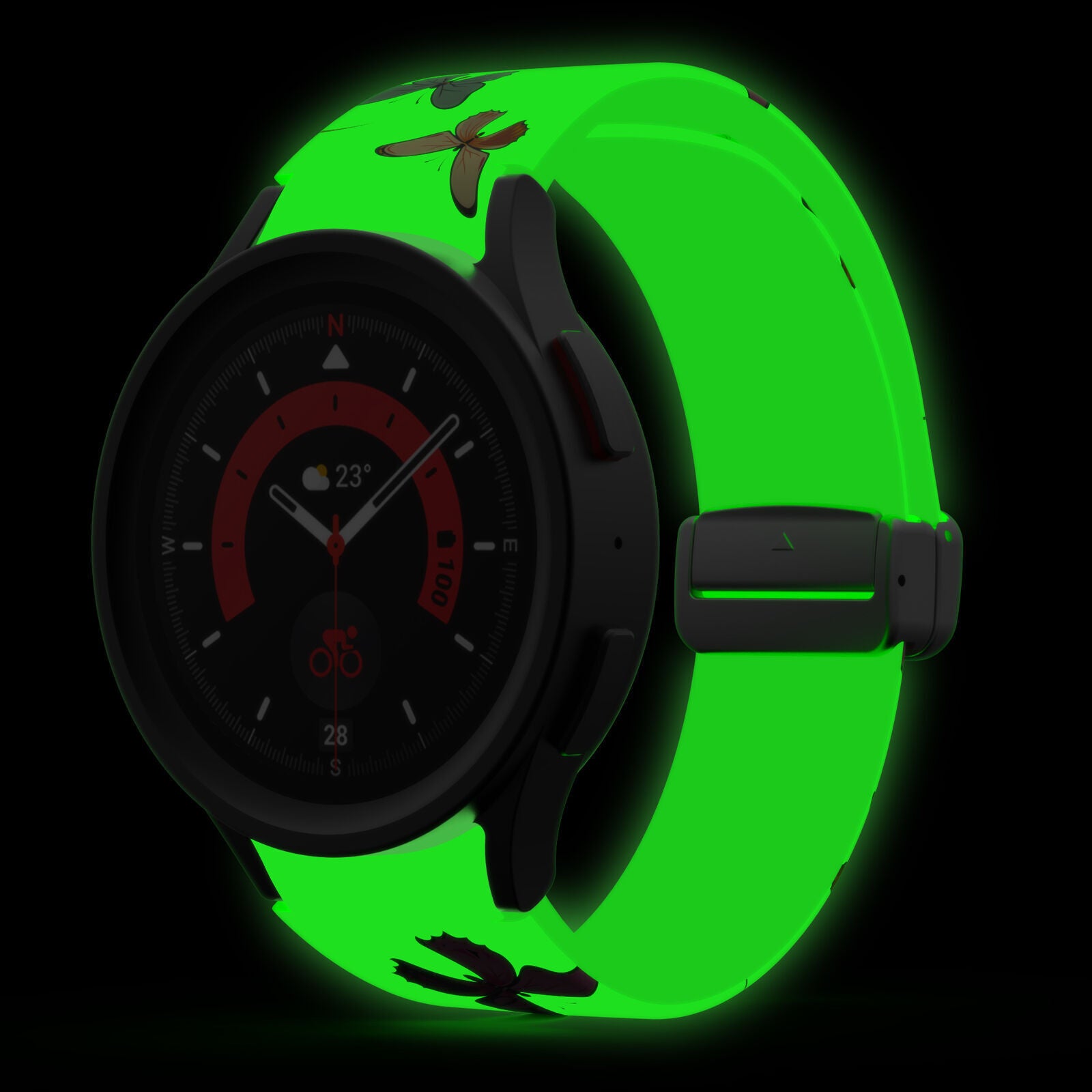 Silicone Magnetic Patterned Strap, on a watch, 3/4 front view