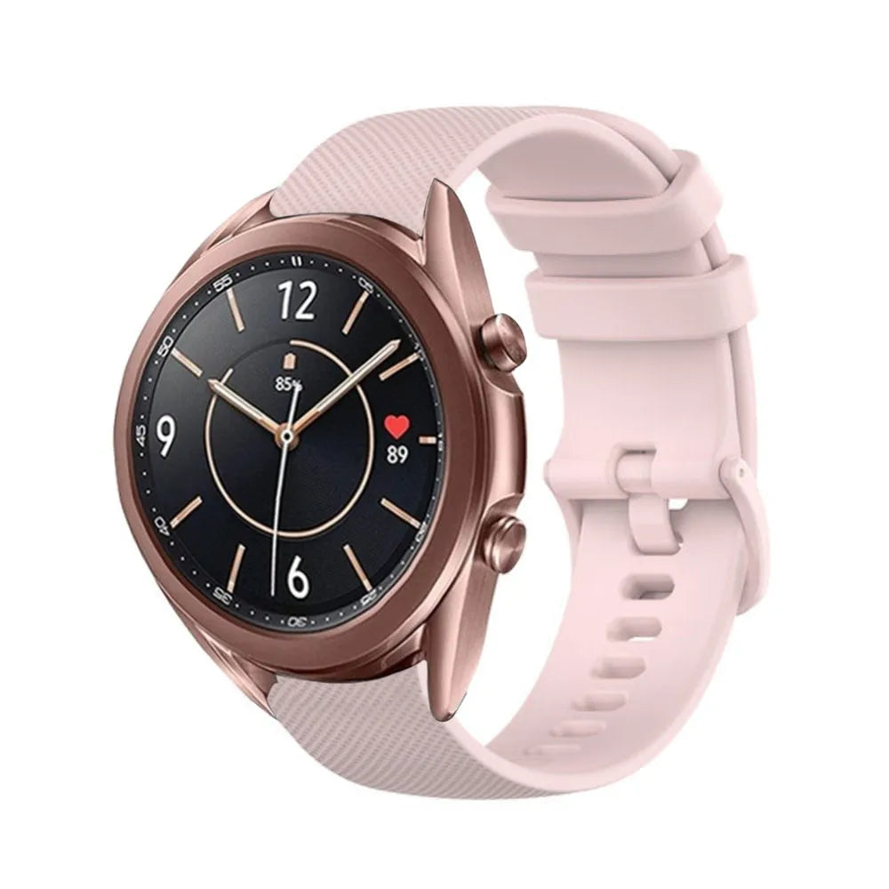 Premium Silicone Strap, pink, on a watch, 3/4 front view