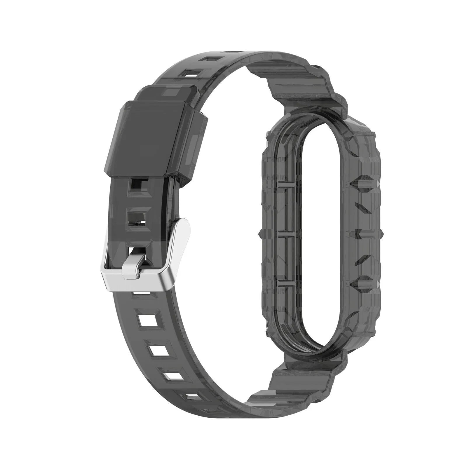 Silicone Clear TPU Strap, transparent black, on a watch, 3/4 front view