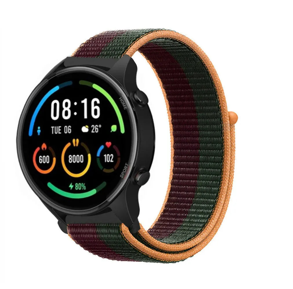 Nylon Strap, dark cherry, on a watch, 3/4 front view