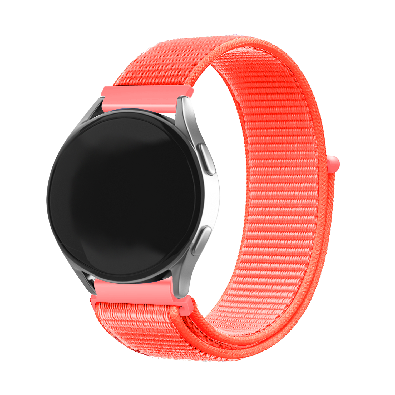Nylon Strap, grapefruit, on a watch, 3/4 front view