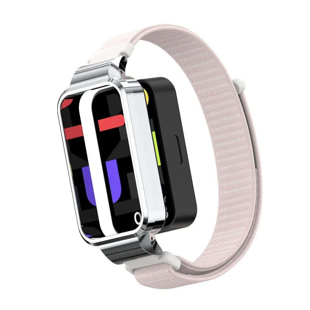 Nylon Strap, light pink, on a watch, 3/4 front view