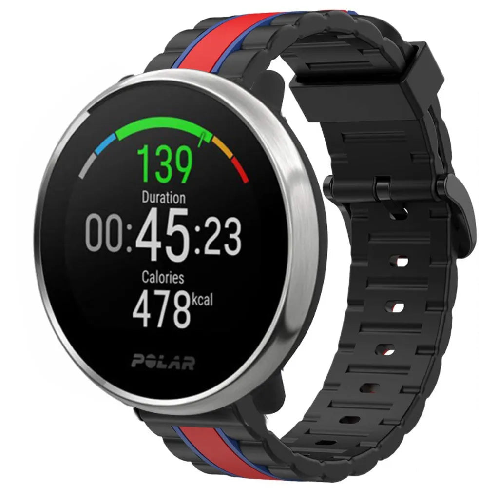 Silicone Special Edition Strap, black/red, on a watch, 3/4 front view