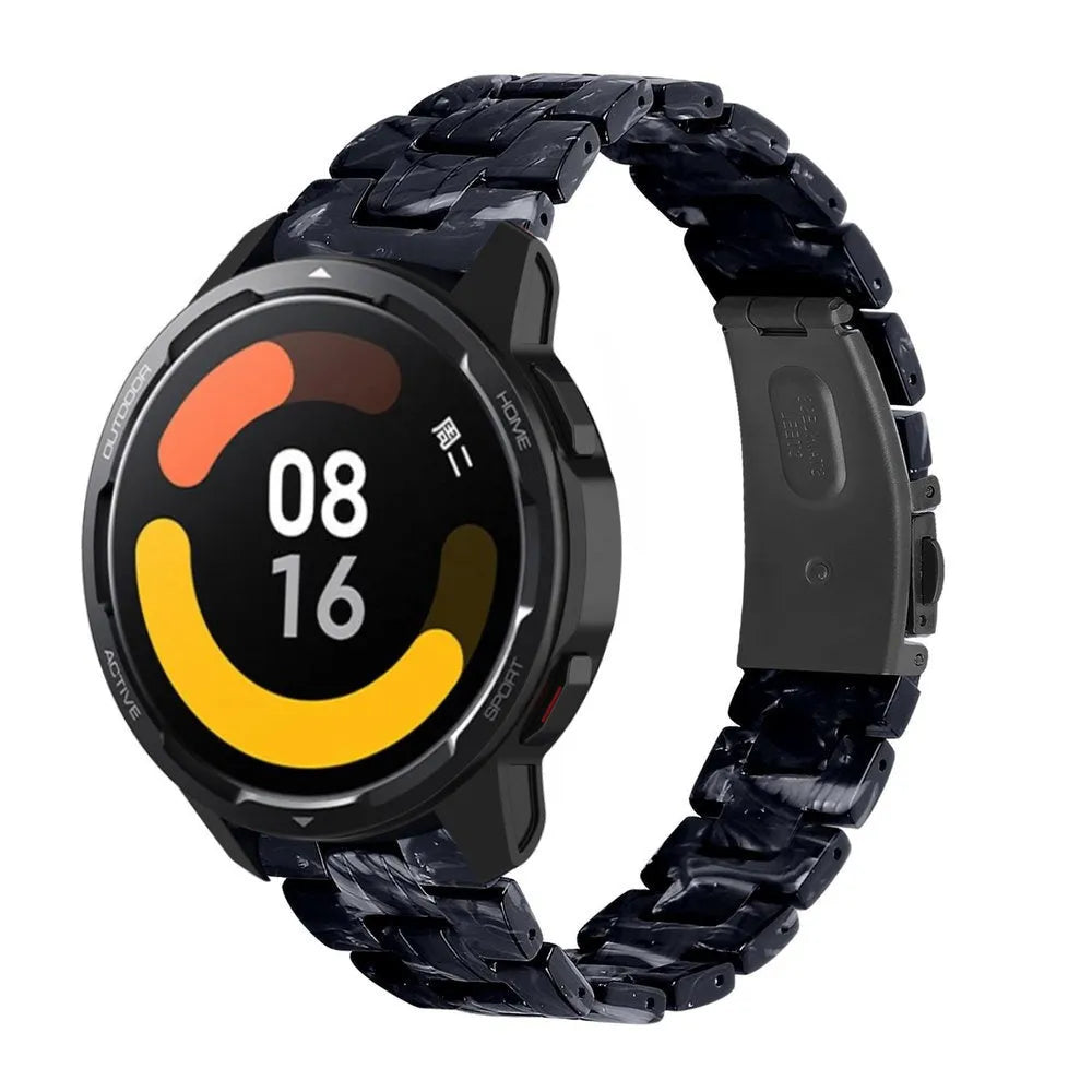 Metal Resin Strap, black/white, on a watch, 3/4 front view