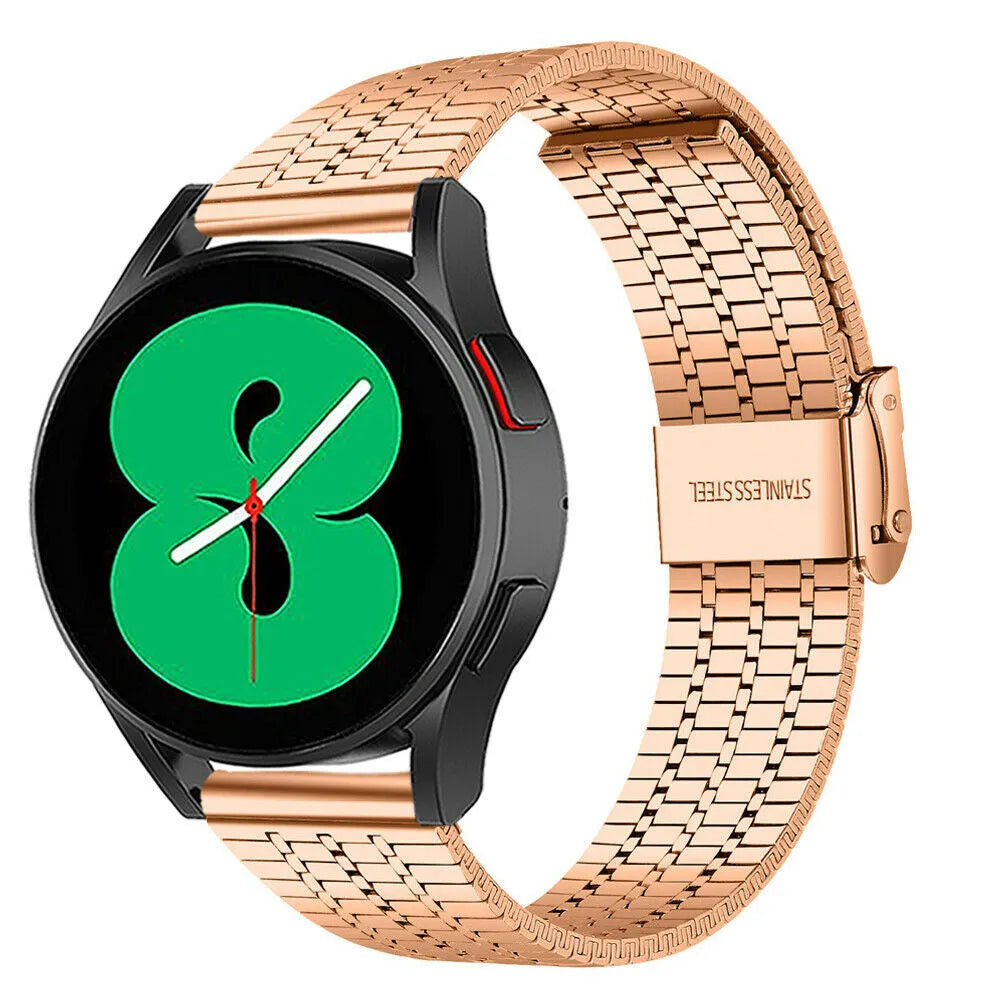 Fine Steel Strap, rose gold, on a watch, 3/4 front view