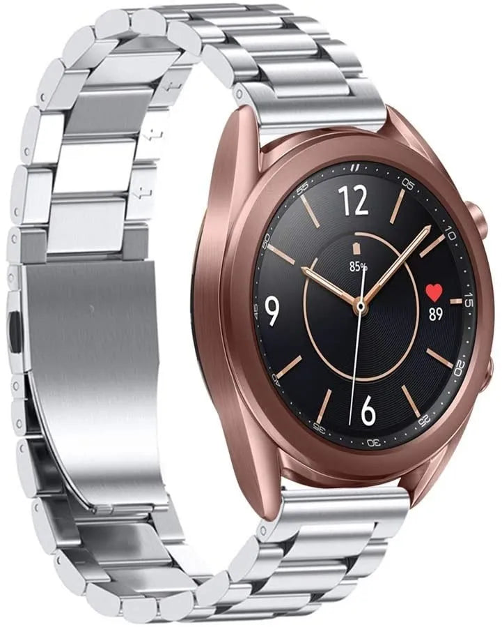 Steel Strap, silver, on a watch, 3/4 front view