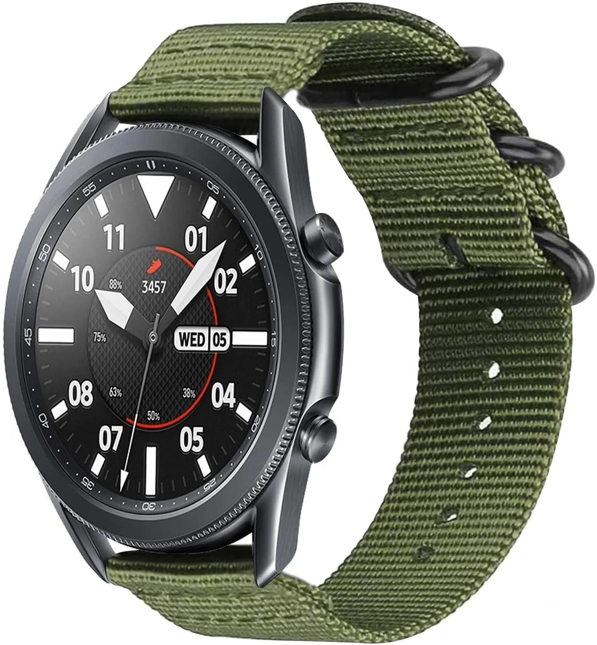 Nylon Buckle Strap, green, on a watch, 3/4 front view