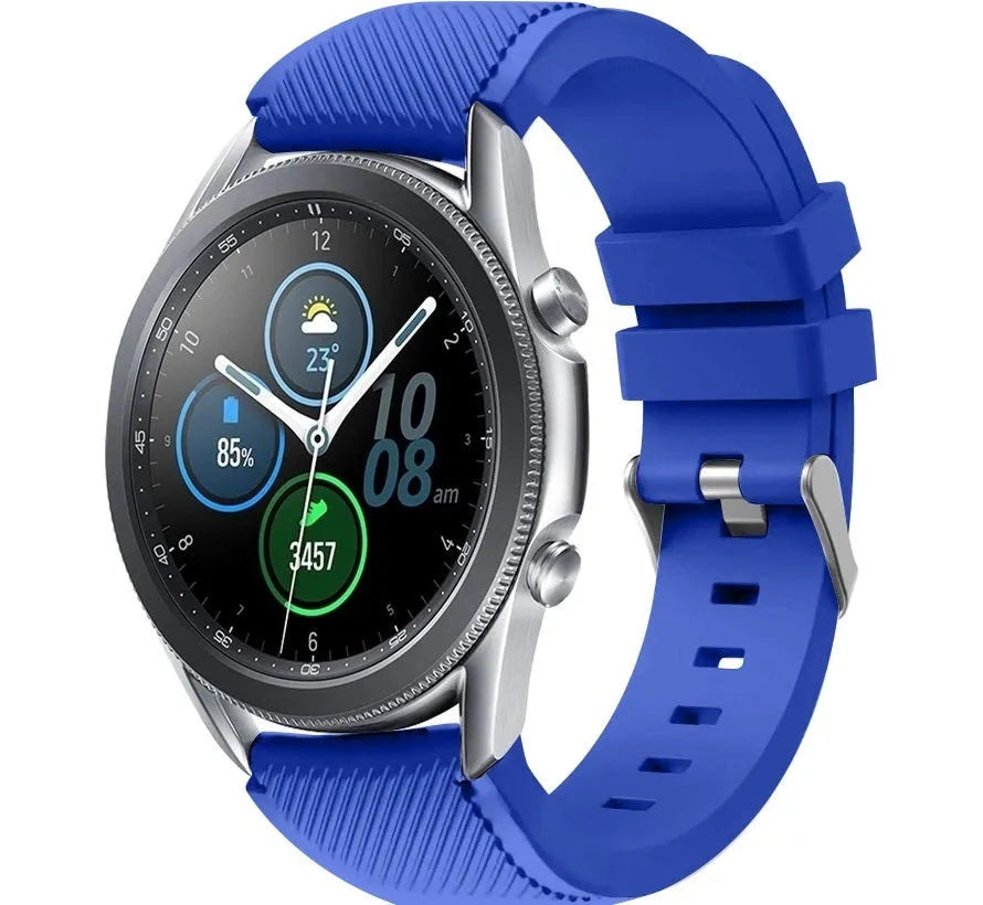Twill Silicone Strap, blue, on a watch, 3/4 front view