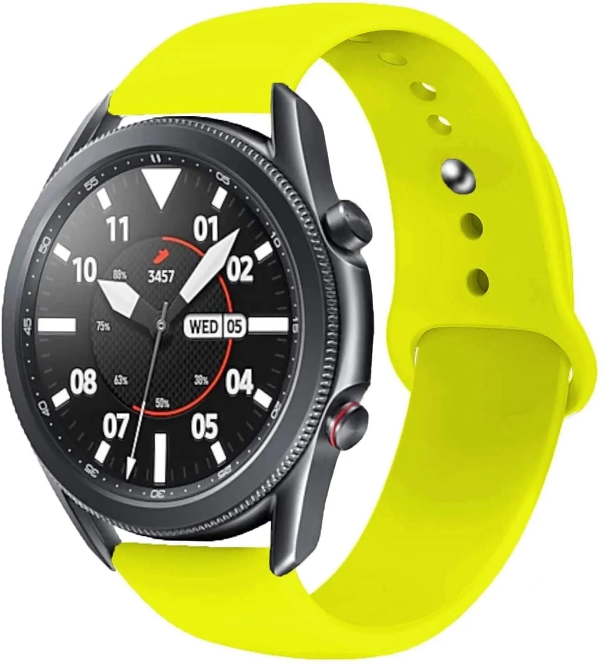 Silicone Sport Strap, yellow, on a watch, 3/4 front view