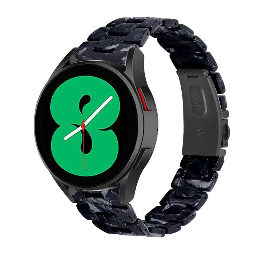 Metal Resin Strap, black/white, on a watch, 3/4 front view