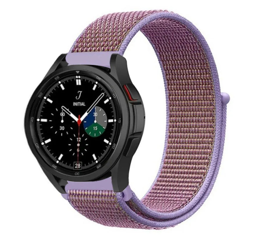 Nylon Strap, purple, on a watch, 3/4 front view