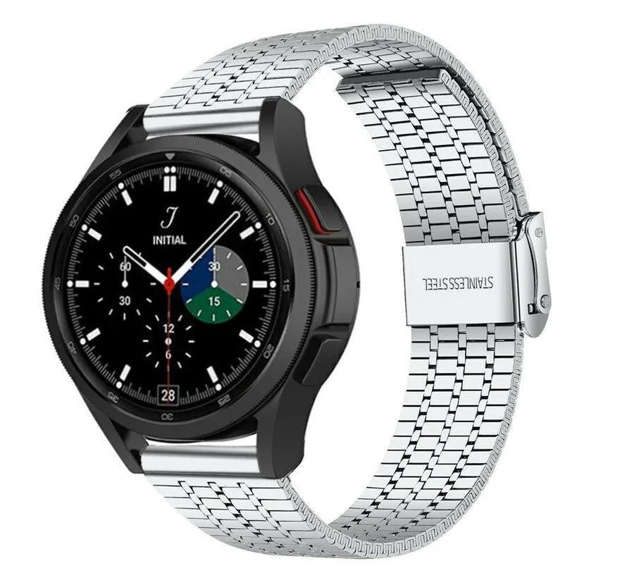 Fine Steel Strap, silver, on a watch, 3/4 front view
