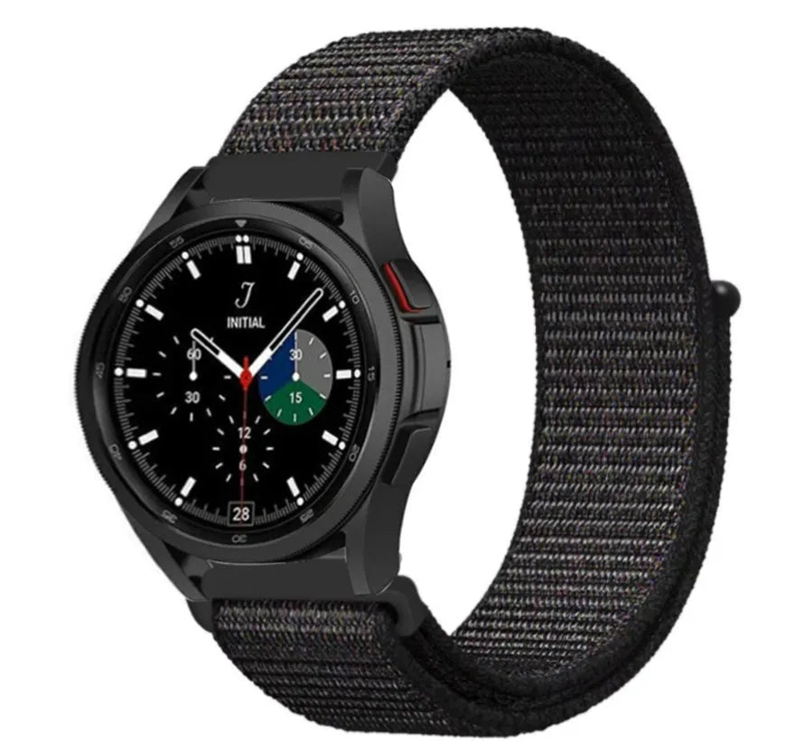 Nylon Strap, black, on a watch, 3/4 front view