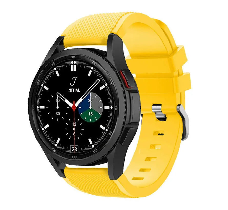 Twill Silicone Strap, yellow, on a watch, 3/4 front view