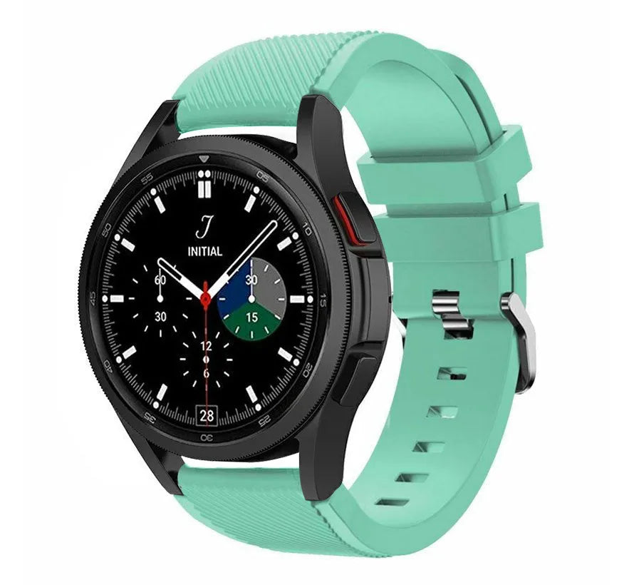 Twill Silicone Strap, aqua, on a watch, 3/4 front view