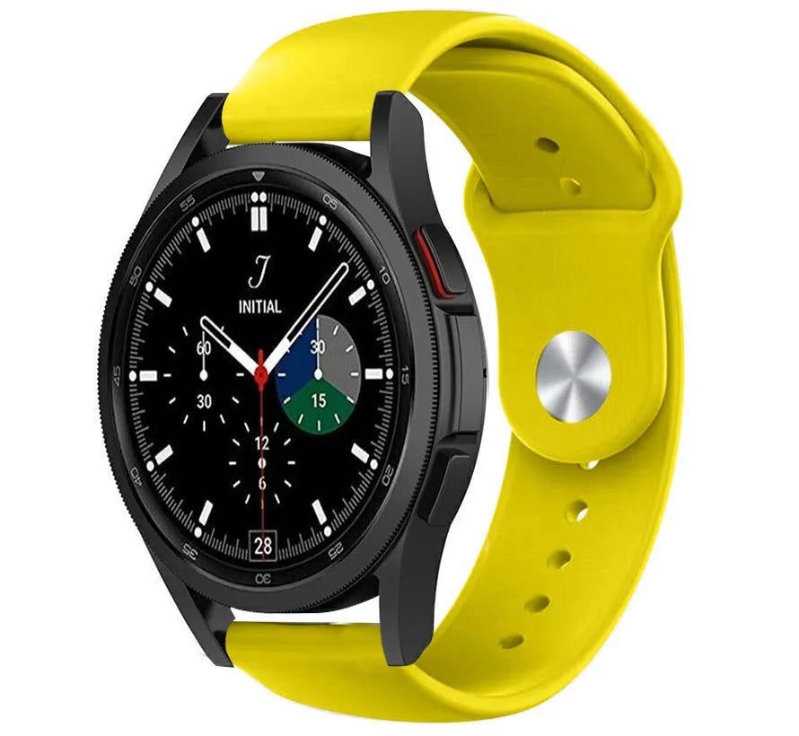 Silicone Sport Strap, yellow, on a watch, 3/4 front view